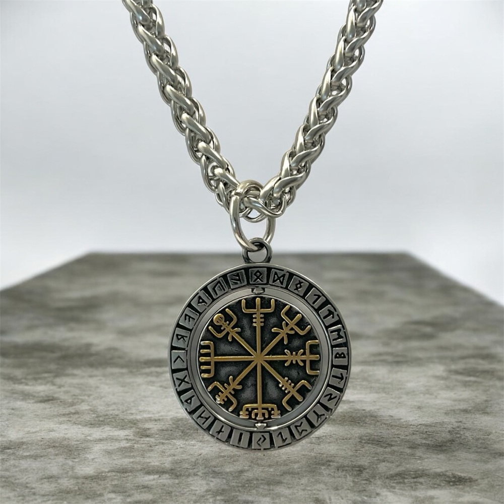 Men's 316L Surgical Stainless Steel Gold PVD Titanium Viking Pendant Necklace